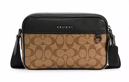 COACH Сумка Graham PVC с коровьей кожей, сумка на плечо, мужская, среднего размера, цвет хаки, черный