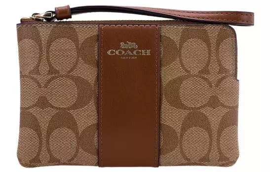 COACH Сумка-клатч из кожи с угловой молнией и монограммой, женский, коричневый