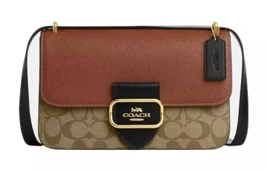 COACH Сумка Morgan Square из ткани и кожи, через плечо, среднего размера, женская, цвета хаки и коричневого