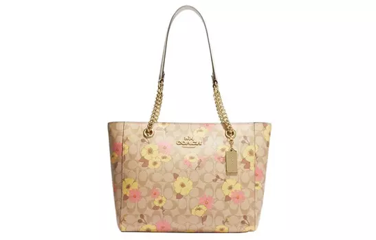 COACH Сумка-шоппер Cammie Canvas с кожаной сумкой, сумка для покупок, дамская сумочка, сумка на плечо, женская, цвета хаки
