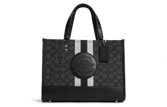 COACH Сумка-шоппер Dempsey Vintage Linen With Leather с, черный монограммой для женщин