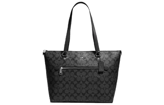 COACH Сумка-шоппер из холщовой ткани Monogram с кожаной отделкой, сумка-шоппер, дамская сумочка, сумка через плечо, женская, черная