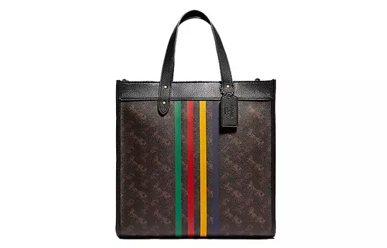 COACH Сумка-шоппер из коровьей кожи, сумка-шоппер, сумка через плечо, сумка-туба женская, черная с радужными полосками