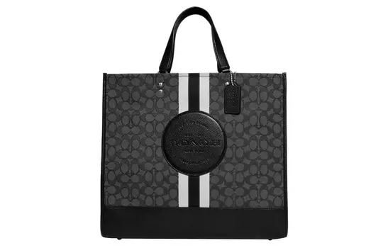 COACH Сумка-шоппер из ткани с кожей, сумка-шоппер на плечо, женская сумка большого размера, черная