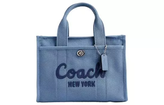 COACH Сумка-тоут Cargo из холста, сумка для покупок, холщовая сумка, женская сумка среднего размера, серебристо-сланцево-синяя
