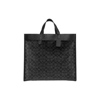 COACH Сумка-тоут из парусины с кожей, сумка-шоппер, сумка через плечо, женская сумка большого размера, черная