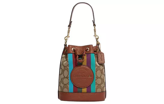 COACH Сумка-ведро из ткани Демпси с коровьей кожей, дамская сумочка, сумка через плечо, женская мини-сумка цвета хаки