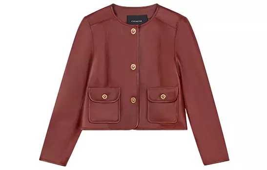 COACH Женская кожаная куртка, цвет Saddle brown