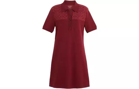 COACH Женское платье с короткими рукавами, цвет Berry red