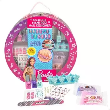 Colorbaby Barbie 48428 Набор для маникюра и педикюра для салона дизайна ногтей с пилочками для ногтей, наклейками и наклейками с разделителем пальцев, косметический набор для девочек от 8 лет