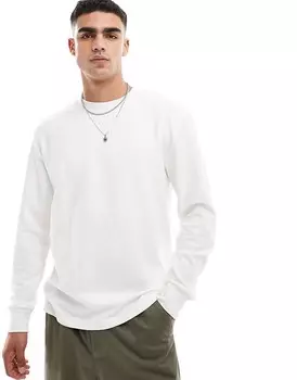 Cotton On – белая футболка в рубчик свободного кроя с длинными рукавами
