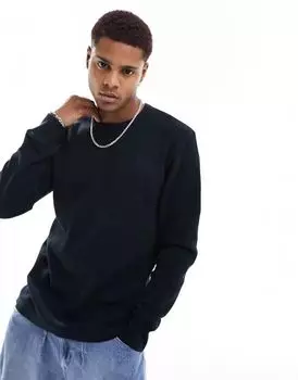 Cotton On – рубашка свободного кроя с длинными рукавами черного цвета и вафельной структурой Cotton:On