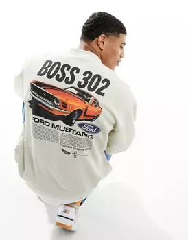 Cotton On – толстовка свободного кроя размытого белого цвета с изображением Ford Mustang Cotton:On