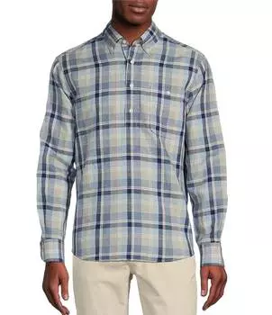 Cremieux Blue Label Camargue Collection Клетчатая льняная хлопковая рубашка с длинными рукавами, синий