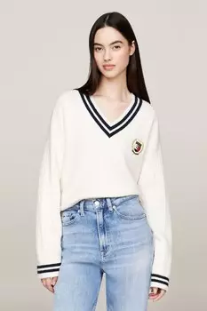 Crest Cable V образный вырез свитер Tommy Jeans, белый