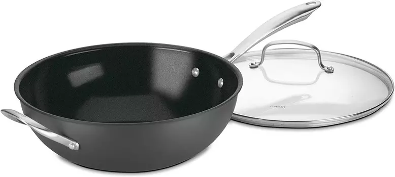 Cuisinart GG26-30H Зеленый Вок для жарки с твердым анодированным покрытием для гурманов и стеклянной крышкой, 12 дюймов, Black/Stainless