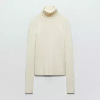 Cвитер Zara Basic Ribbed Knit, кремовый