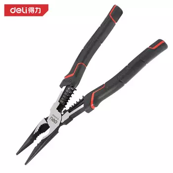 Deli DL100019Z многофункциональные трудосберегающие плоскогубцы с острыми концами, длинногубцы, инструмент для зачистки проводов, хром-ванадиевая сталь, 9 дюймов