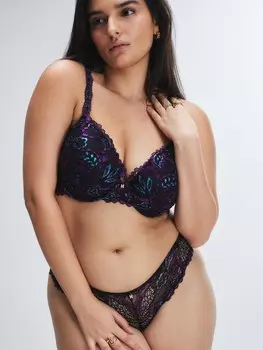 Деми бюстгальтер Savage X Fenty Romantic Corded Lace Metallic Padded, цвет Black Caviar/Purple Metallic
