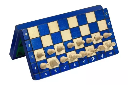 ДЕРЕВЯННЫЕ МАГНИТНЫЕ ШАХМАТЫ синие (28X28см) Sunrise Chess & Games