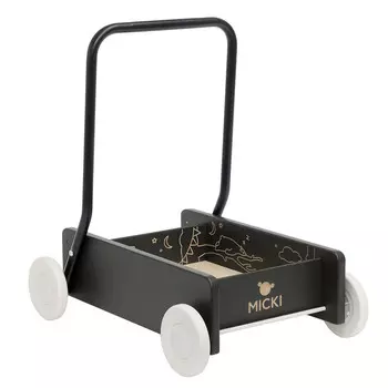Деревянная тележка с толкателем Micki Premium, черная