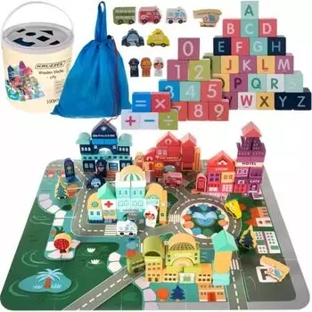 Деревянные блоки City Cars 100 блоков + головоломка Artemis