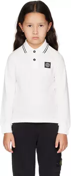 Детская белая футболка-поло с двумя пуговицами Stone Island Junior