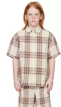 Детская бежевая льняная рубашка в клетку Burberry