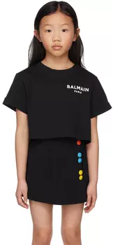Детская черная футболка с маленьким логотипом Balmain