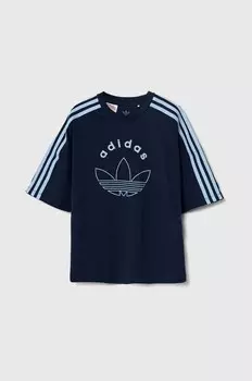 Детская хлопковая футболка adidas Originals, темно-синий