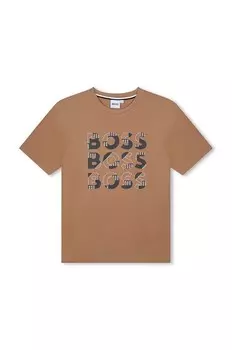 Детская хлопковая футболка Boss, бежевый