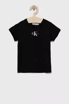 Детская хлопковая футболка Calvin Klein Jeans, черный
