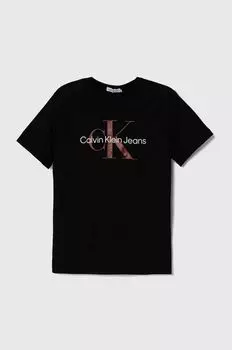 Детская хлопковая футболка Calvin Klein Jeans, черный