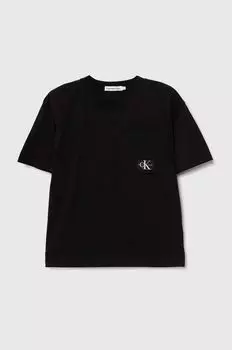 Детская хлопковая футболка Calvin Klein Jeans, черный