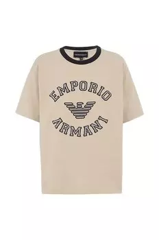 Детская хлопковая футболка Emporio Armani, бежевый