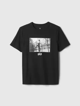 Детская хлопковая футболка Gap, черный