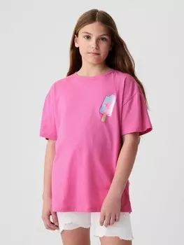 Детская хлопковая футболка Gap, розовый