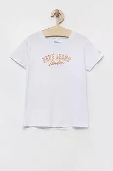 Детская хлопковая футболка Pepe Jeans, белый