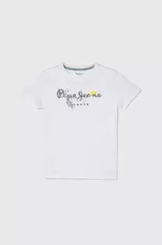 Детская хлопковая футболка Pepe Jeans, белый