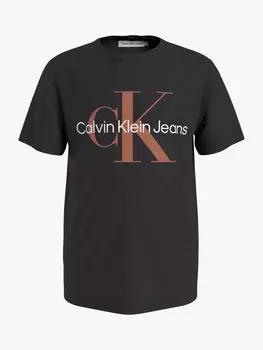 Детская хлопковая футболка с монограммой и логотипом Calvin Klein, ск черный