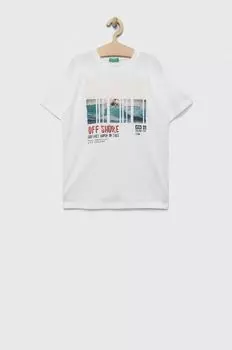 Детская хлопковая футболка United Colors of Benetton, белый