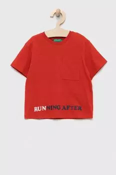 Детская хлопковая футболка United Colors of Benetton, красный