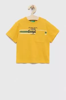 Детская хлопковая футболка United Colors of Benetton, желтый