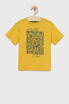 Детская хлопковая футболка United Colors of Benetton, желтый