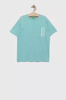 Детская хлопковая футболка United Colors of Benetton, бирюзовый