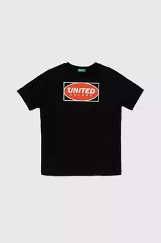 Детская хлопковая футболка United Colors of Benetton, черный