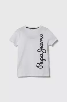 Детская хлопковая футболка Waldo Pepe Jeans, белый