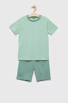Детская хлопковая пижама United Colors of Benetton, зеленый