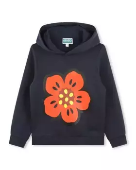Детская толстовка с рисунком спереди и логотипом сзади Kenzo Kids, темно-синий