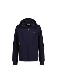 Детская толстовка - SHIELD FULL ZIP HOODIE, капюшон, молния, хлопок GANT, синий
